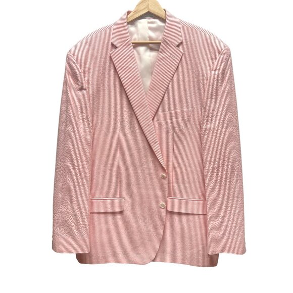 Chaps NWOT Pink & White Striped Seersucker Blazer - Picture 2 of 7